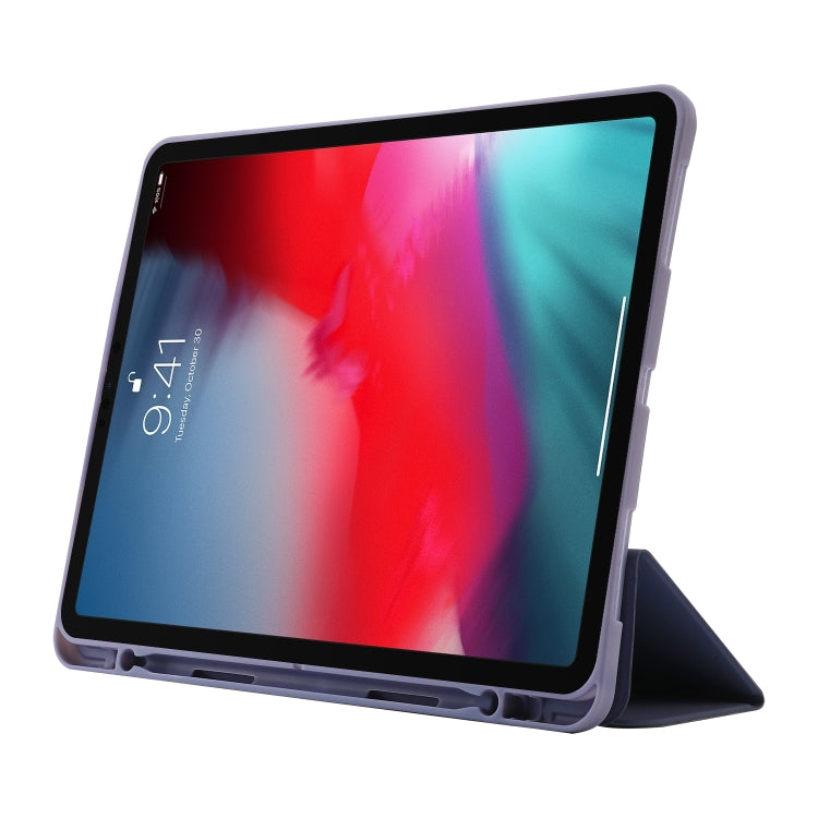 For iPad Pro 13 2024 Skin Feel Tri-fold Leather Tablet Case with Pen Slot(Lavender)