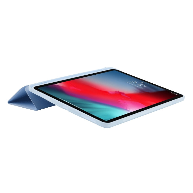 For iPad Air 11 2024 Skin Feel Tri-fold Leather Tablet Case with Pen Slot(Light Blue)