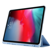For iPad Air 13 2025 / 2024 Skin Feel Tri-fold Leather Tablet Case with Pen Slot(Light Blue)