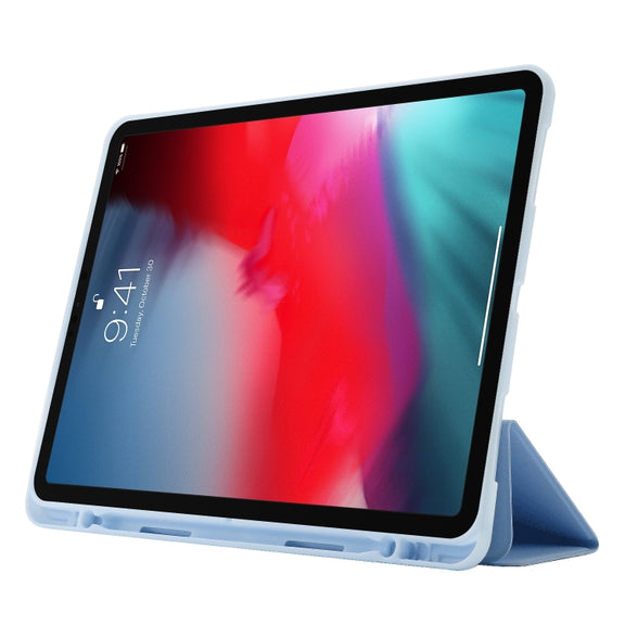 For iPad Air 13 2025 / 2024 Skin Feel Tri-fold Leather Tablet Case with Pen Slot(Light Blue)