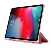 For iPad Air 13 2025 / 2024 Skin Feel Tri-fold Leather Tablet Case with Pen Slot(Pink)