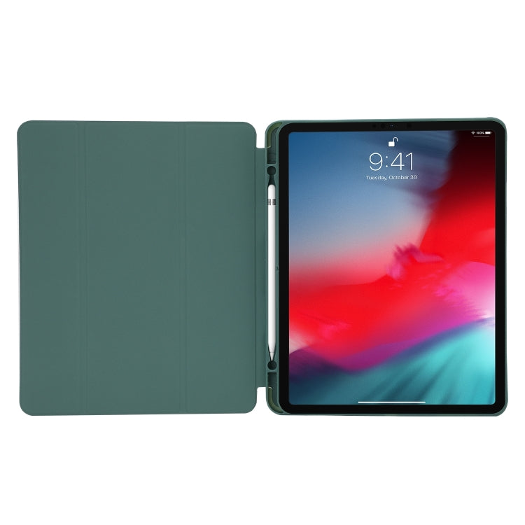 For iPad Pro 11 2024 Skin Feel Tri-fold Leather Tablet Case with Pen Slot(Dark Green)