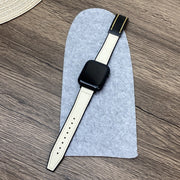 For Apple Watch Series 9 45mm Trapezoid Fold Magnetic Buckle Silicone PU Watch Band(Beige Gold)