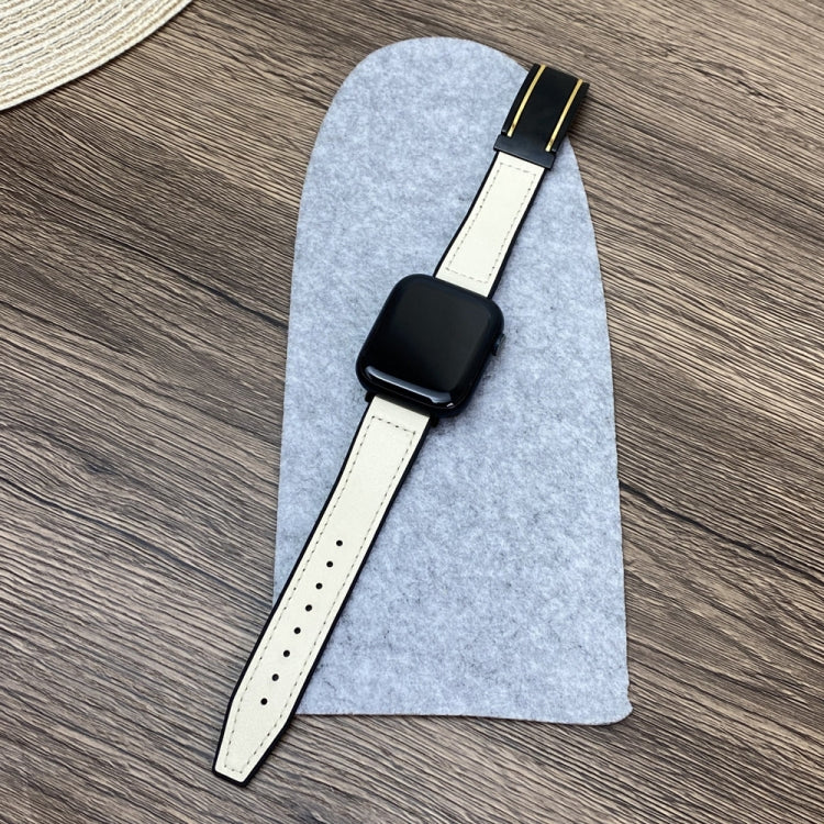 For Apple Watch Series 9 45mm Trapezoid Fold Magnetic Buckle Silicone PU Watch Band(Beige Gold)