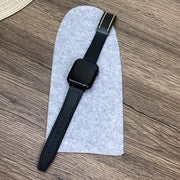 For Apple Watch Series 3 38mm Trapezoid Fold Magnetic Buckle Silicone PU Watch Band(Black Gold)