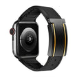 For Apple Watch Series 2 42mm Trapezoid Fold Magnetic Buckle Silicone PU Watch Band(Black Gold) - free shipping - PMC TechLife - Order now!