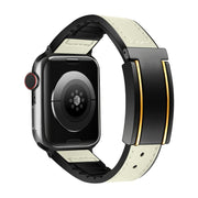 For Apple Watch 38mm Trapezoid Fold Magnetic Buckle Silicone PU Watch Band(Beige Gold)