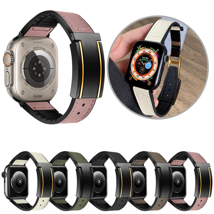 For Apple Watch Series 7 41mm Trapezoid Fold Magnetic Buckle Silicone PU Watch Band(Black Gold)