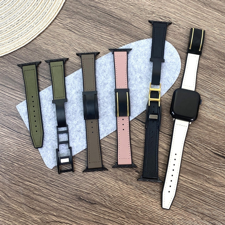 For Apple Watch Series 4 40mm Trapezoid Fold Magnetic Buckle Silicone PU Watch Band(Black Gold)