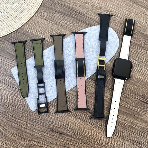 For Apple Watch Series 9 45mm Trapezoid Fold Magnetic Buckle Silicone PU Watch Band(Beige Gold)