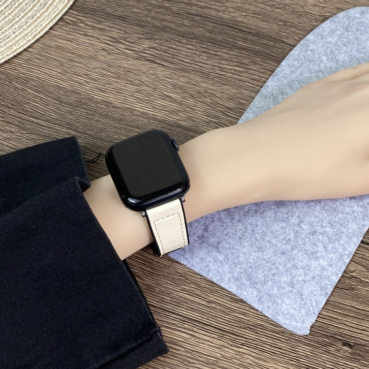 For Apple Watch 38mm Trapezoid Fold Magnetic Buckle Silicone PU Watch Band(Beige Gold)