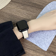 For Apple Watch Series 3 38mm Trapezoid Fold Magnetic Buckle Silicone PU Watch Band(Black Gold)