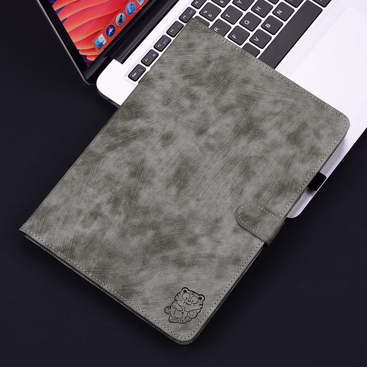 For iPad Air 13 2025 / 2024 Embossed Tiger Pattern Leather Tablet Case(Grey)