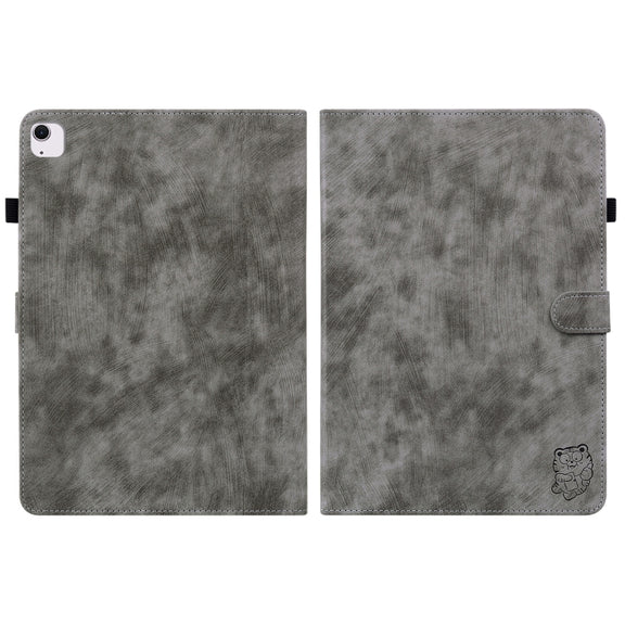 For iPad Air 13 2025 / 2024 Embossed Tiger Pattern Leather Tablet Case(Grey)