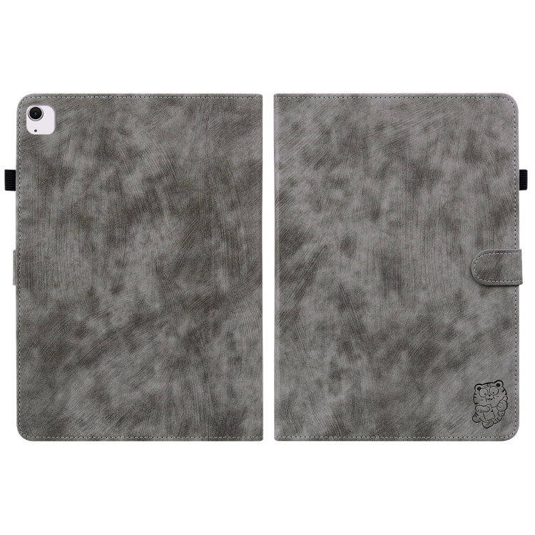 For iPad Air 13 2025 / 2024 Embossed Tiger Pattern Leather Tablet Case(Grey)