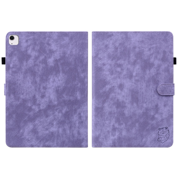 For iPad Air 13 2025 / 2024 Embossed Tiger Pattern Leather Tablet Case(Purple)