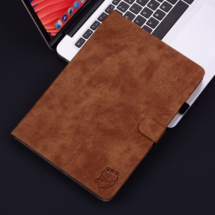 For iPad Air 13 2025 / 2024 Embossed Tiger Pattern Leather Tablet Case(Brown)