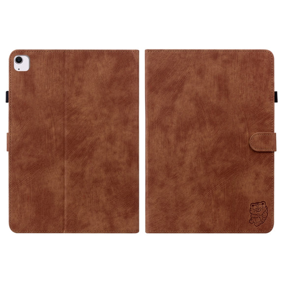 For iPad Air 13 2025 / 2024 Embossed Tiger Pattern Leather Tablet Case(Brown)
