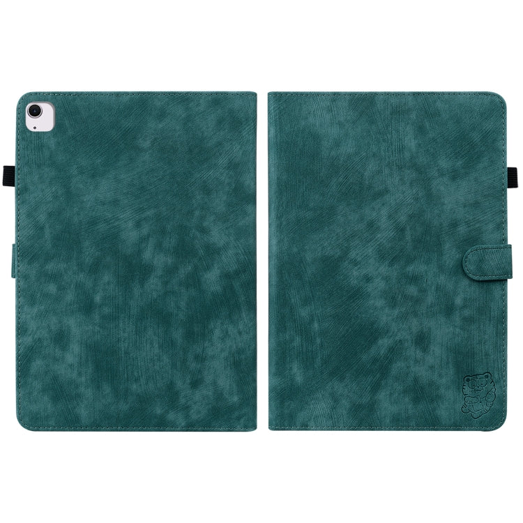 For iPad Air 13 2024 Embossed Tiger Pattern Leather Tablet Case(Dark Green)