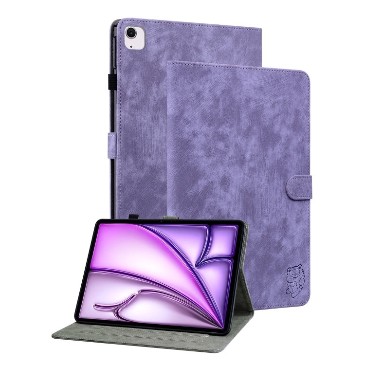 For iPad Air 11 2025 / 2024 Embossed Tiger Pattern Leather Tablet Case(Purple)
