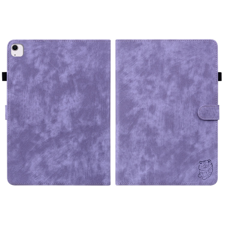 For iPad Air 11 2025 / 2024 Embossed Tiger Pattern Leather Tablet Case(Purple)