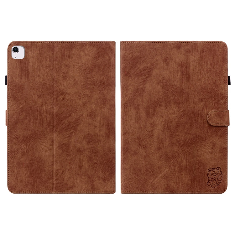 For iPad Air 11 2025 / 2024 Embossed Tiger Pattern Leather Tablet Case(Brown)