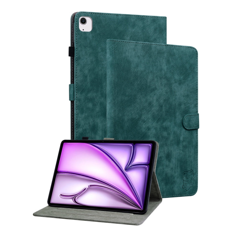For iPad Air 11 2025 / 2024 Embossed Tiger Pattern Leather Tablet Case(Dark Green)