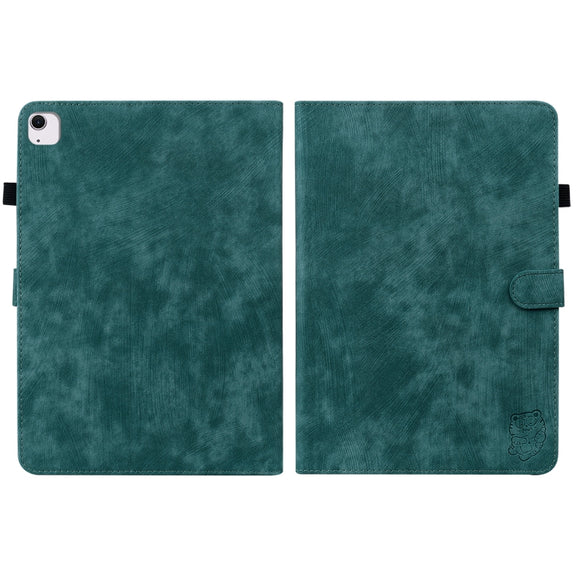 For iPad Air 11 2025 / 2024 Embossed Tiger Pattern Leather Tablet Case(Dark Green)