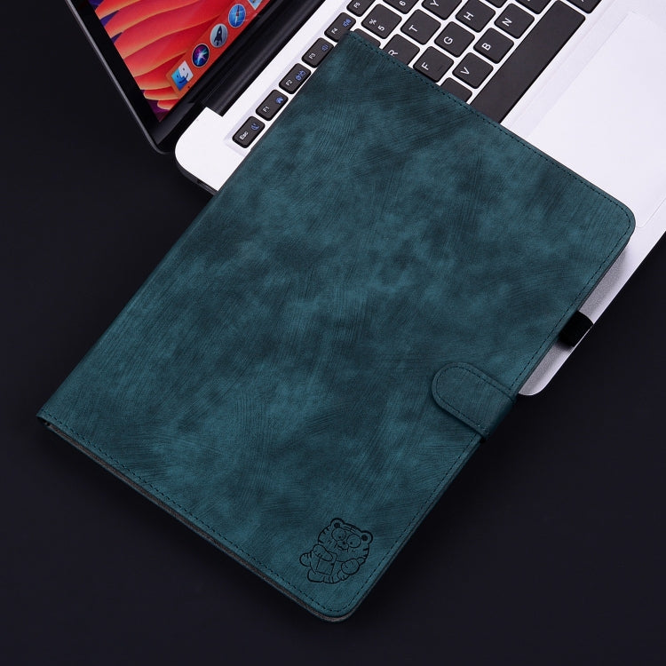 For iPad Air 11 2025 / 2024 Embossed Tiger Pattern Leather Tablet Case(Dark Blue)
