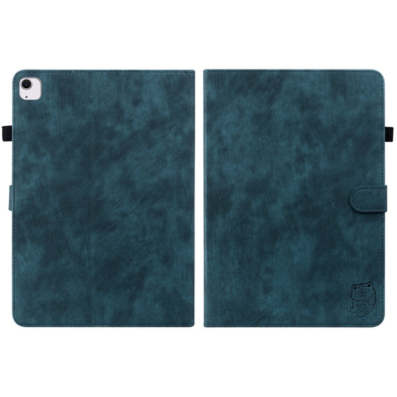 For iPad Air 11 2025 / 2024 Embossed Tiger Pattern Leather Tablet Case(Dark Blue)