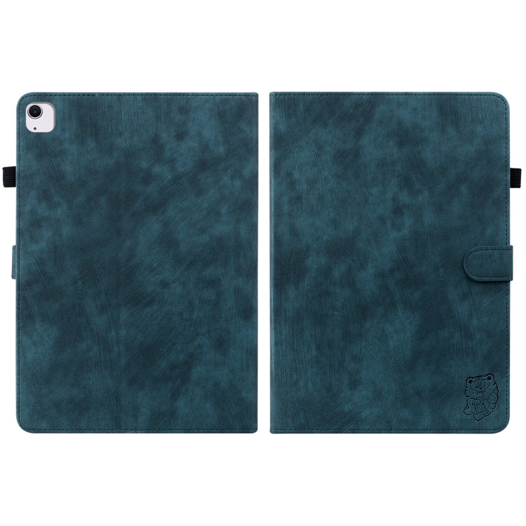 For iPad Air 11 2025 / 2024 Embossed Tiger Pattern Leather Tablet Case(Dark Blue)