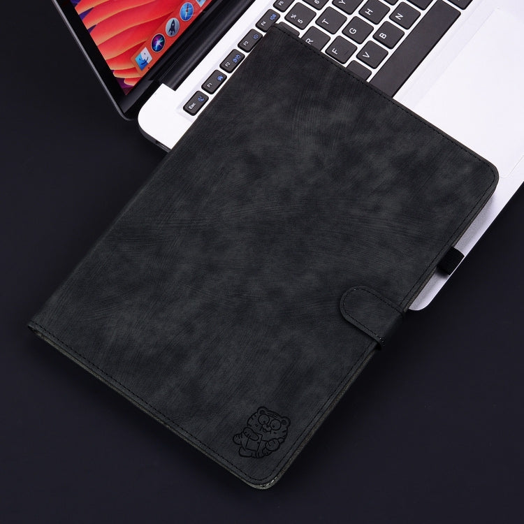 For iPad Air 11 2024 Embossed Tiger Pattern Leather Tablet Case(Black)