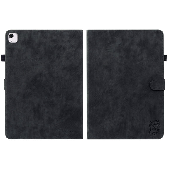 For iPad Air 11 2024 Embossed Tiger Pattern Leather Tablet Case(Black)
