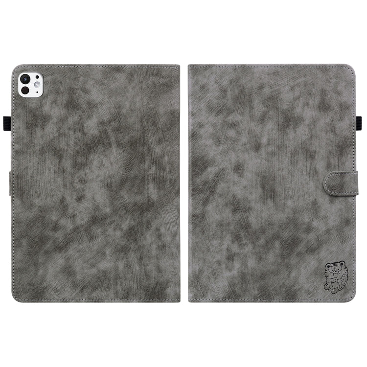 For iPad Pro 11 2024 Embossed Tiger Pattern Leather Tablet Case(Grey)