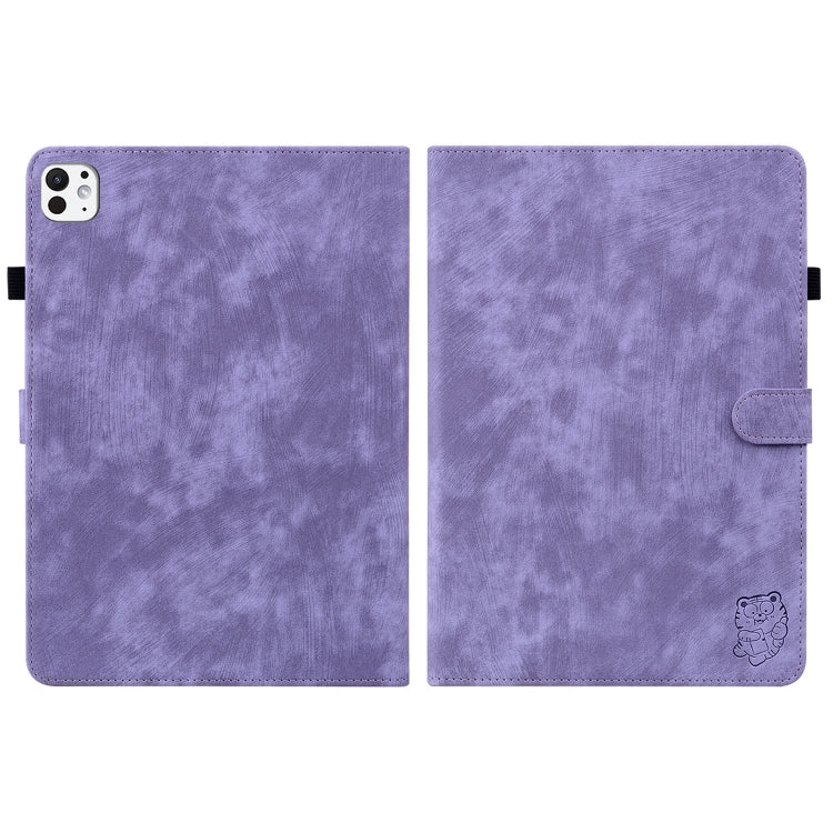 For iPad Pro 11 2024 Embossed Tiger Pattern Leather Tablet Case(Purple)