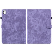 For iPad Pro 11 2024 Embossed Tiger Pattern Leather Tablet Case(Purple)