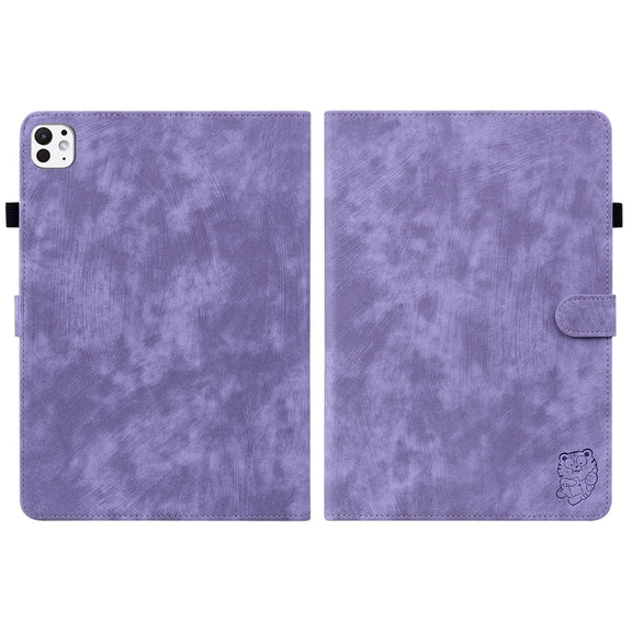For iPad Pro 11 2024 Embossed Tiger Pattern Leather Tablet Case(Purple)
