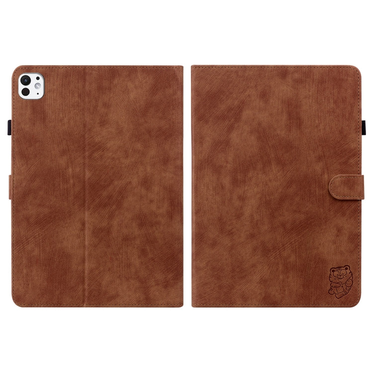 For iPad Pro 11 2024 Embossed Tiger Pattern Leather Tablet Case(Brown)