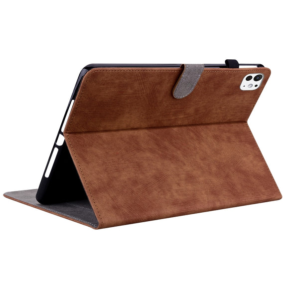 For iPad Pro 11 2024 Embossed Tiger Pattern Leather Tablet Case(Brown)