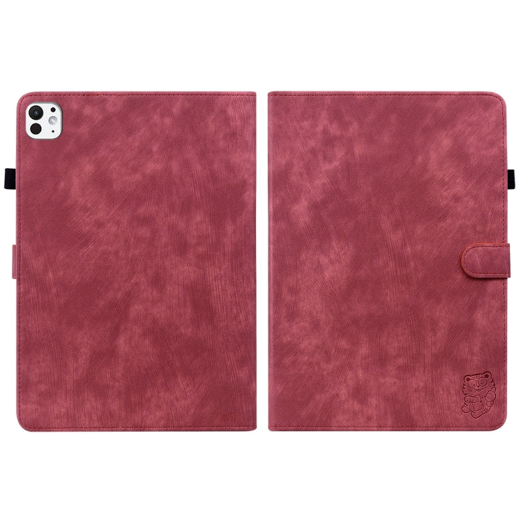 For iPad Pro 11 2024 Embossed Tiger Pattern Leather Tablet Case(Red)