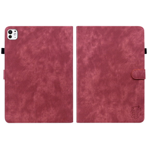 For iPad Pro 11 2024 Embossed Tiger Pattern Leather Tablet Case(Red)