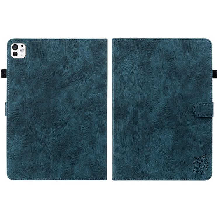 For iPad Pro 11 2024 Embossed Tiger Pattern Leather Tablet Case(Dark Blue)