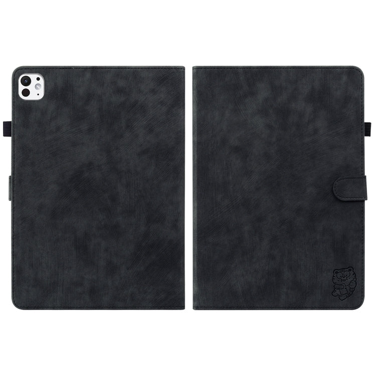 For iPad Pro 11 2024 Embossed Tiger Pattern Leather Tablet Case(Black)