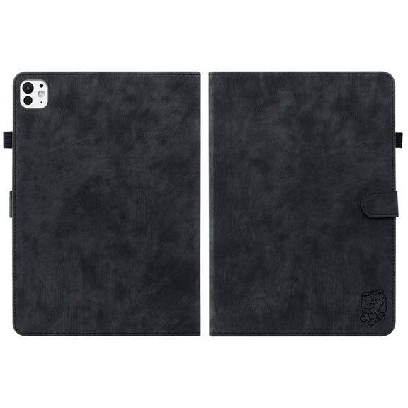 For iPad Pro 11 2024 Embossed Tiger Pattern Leather Tablet Case(Black)