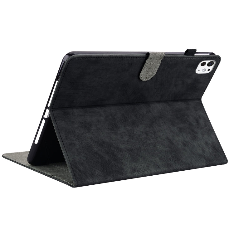 For iPad Pro 11 2024 Embossed Tiger Pattern Leather Tablet Case(Black)