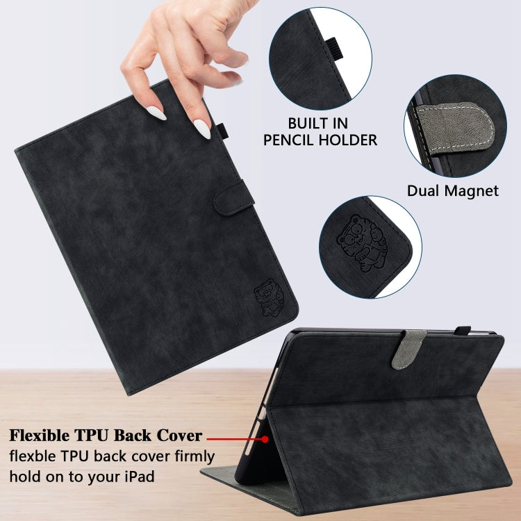For iPad Pro 11 2024 Embossed Tiger Pattern Leather Tablet Case(Black)