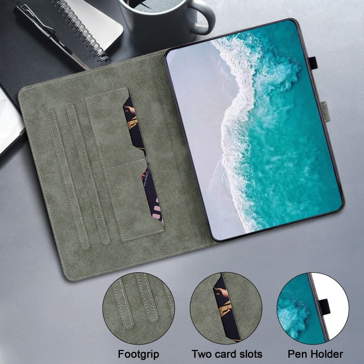 For iPad Pro 11 2024 Embossed Tiger Pattern Leather Tablet Case(Dark Green)