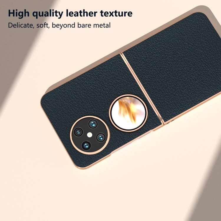 For Huawei Pocket 2 Nano Plating Genuine Leather Wave Series Phone Case(Green)