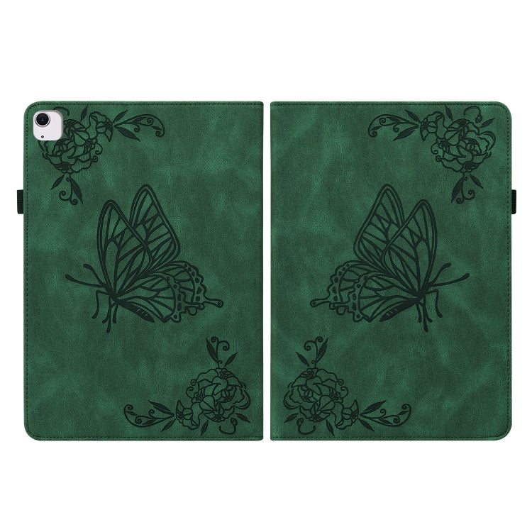 For iPad Air 11 2024 Butterfly Flower Embossed Leather Tablet Case(Green)