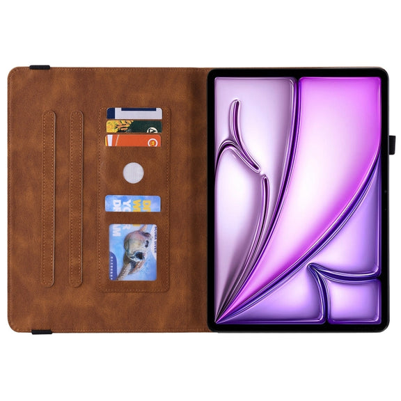 For iPad Air 11 2024 Butterfly Flower Embossed Leather Tablet Case(Brown)